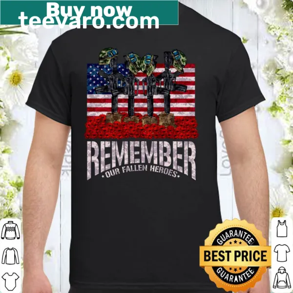 Tribute t-shirt with 'Remember Fallen Heroes' text for Memorial Day.