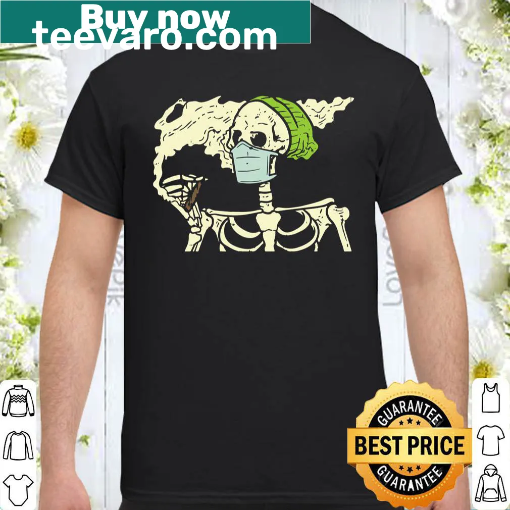 Cartoon skeleton smoking with a Halloween theme on a pullover shirt