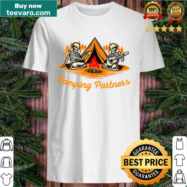 Skeleton camping partners Halloween shirt with cartoon design