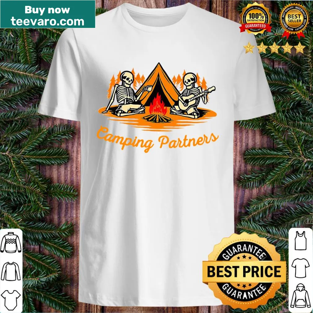 Skeleton camping partners Halloween shirt with cartoon design