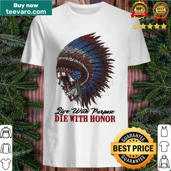 Native American-inspired skull with text about purpose and honor