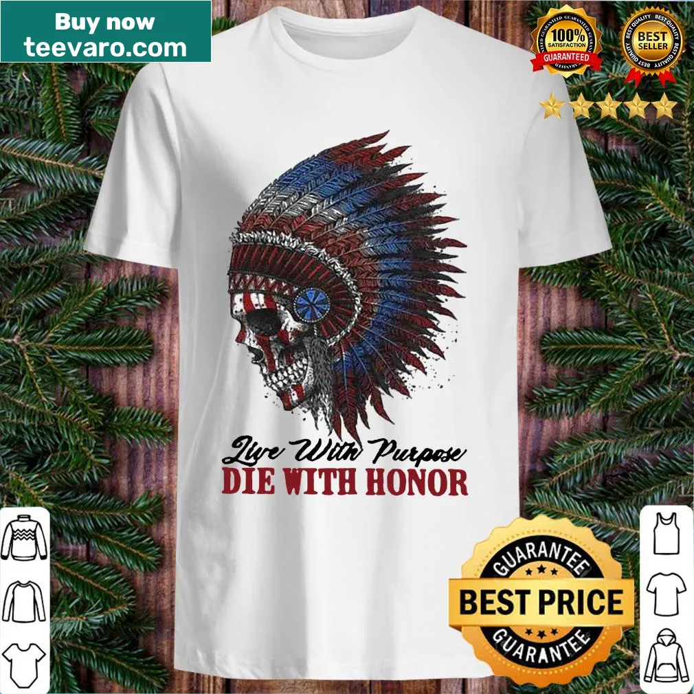Native American-inspired skull with text about purpose and honor