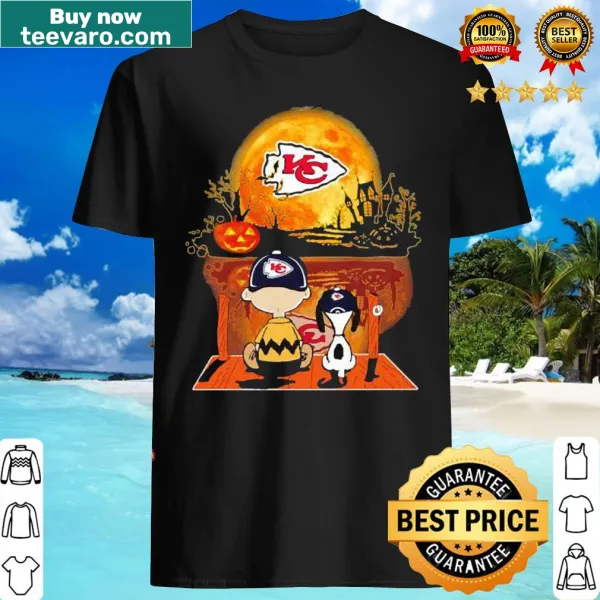Snoopy and Charlie Brown Halloween shirt with pumpkins and moon.