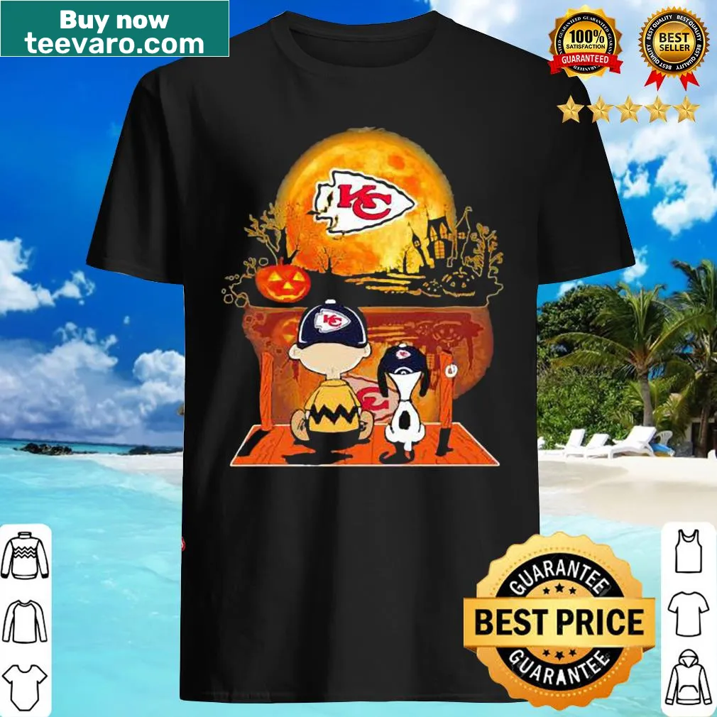 Snoopy and Charlie Brown Halloween shirt with pumpkins and moon.