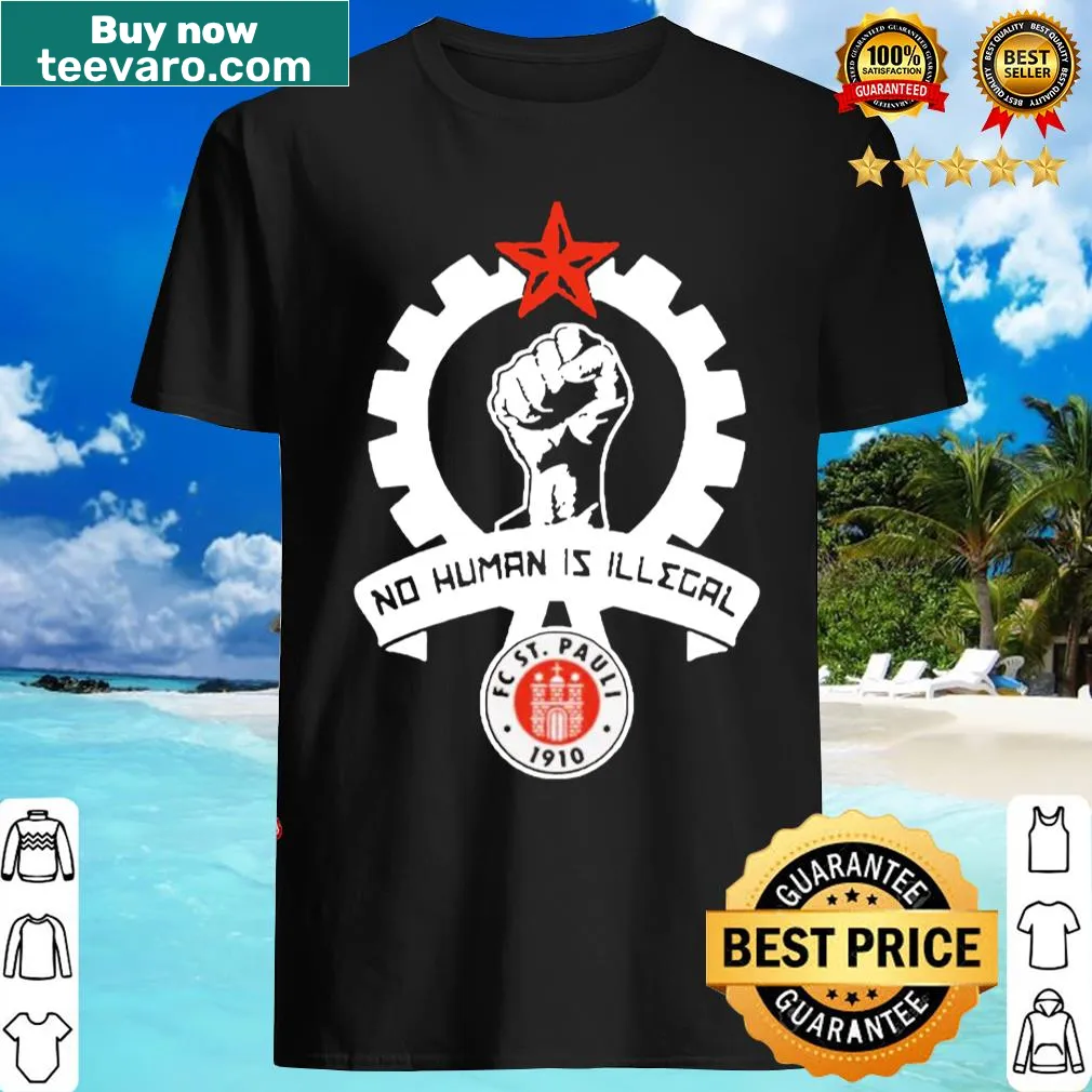 Statement t-shirt with 'No Human Is Illegal' and St. Pauli FC logo