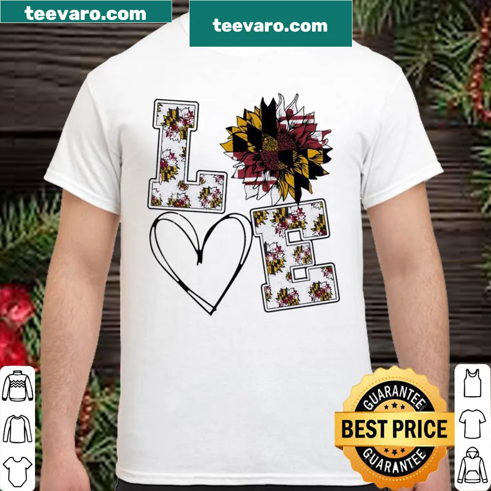 Maryland flag t-shirt featuring a sunflower design
