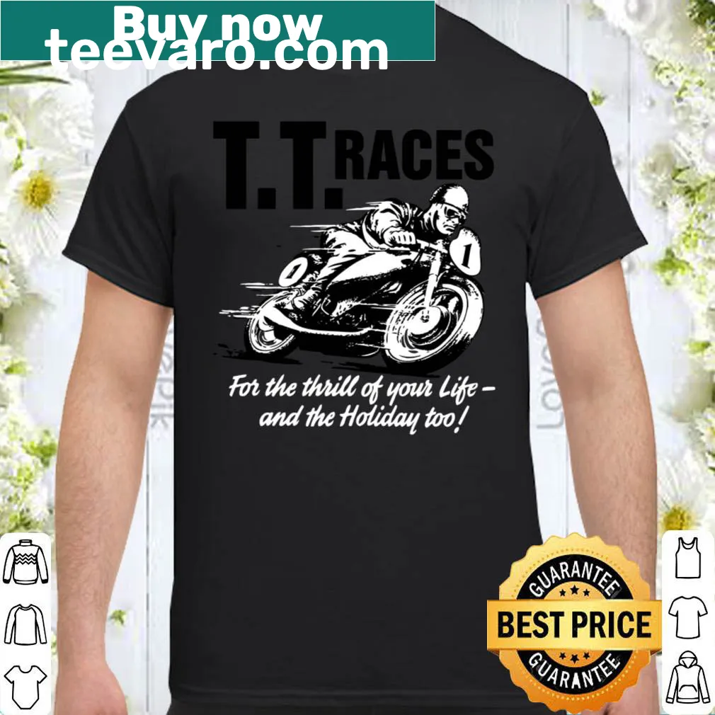 Retro motorcycle-themed shirt featuring classic racing graphics.