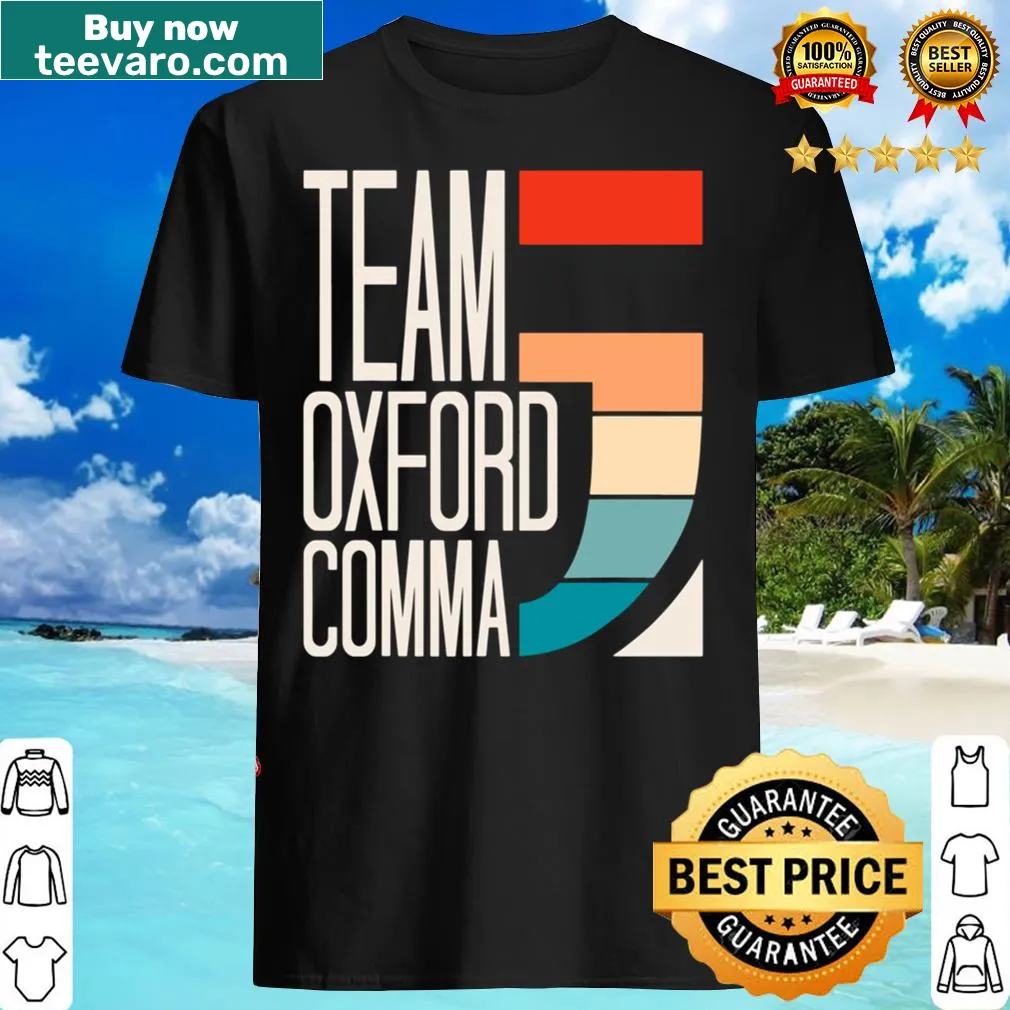 T-shirt for English teachers featuring Oxford comma graphics