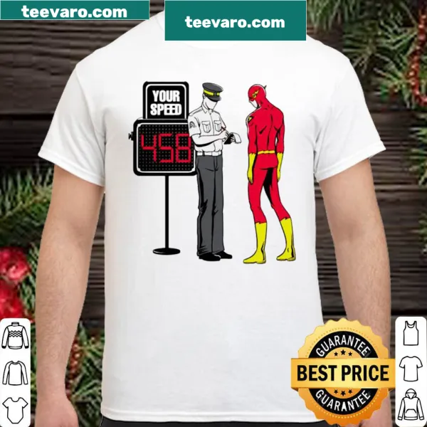Speed-themed T-shirt with 'The Flash your speed 458' text
