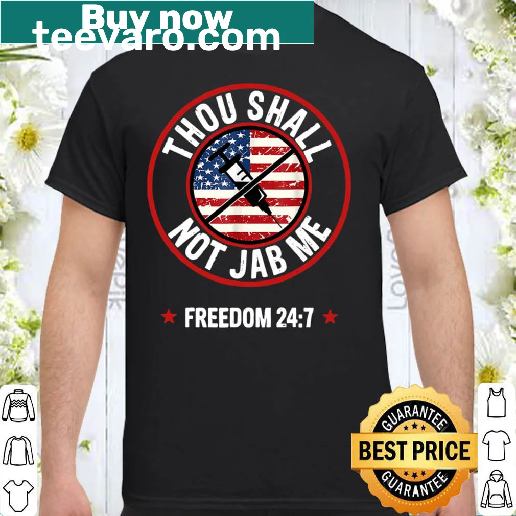 Bold typography shirt stating 'Thou Shall Not Jab Me'