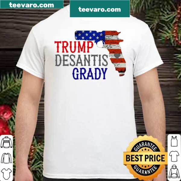 American flag T-shirt featuring political themes and imagery