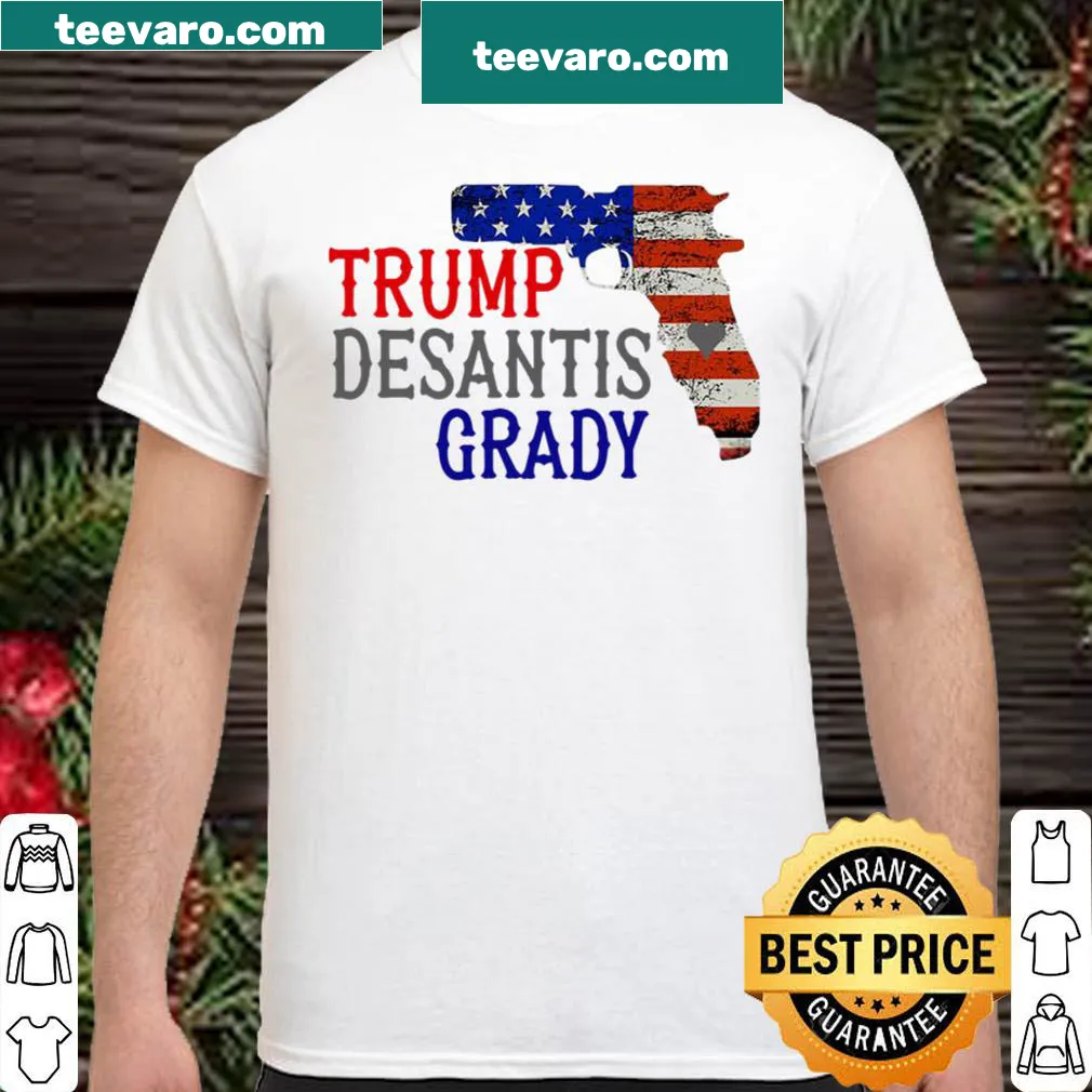 American flag T-shirt featuring political themes and imagery