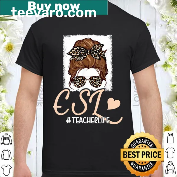 Leopard print and messy bun design for ESL teachers on a T-shirt
