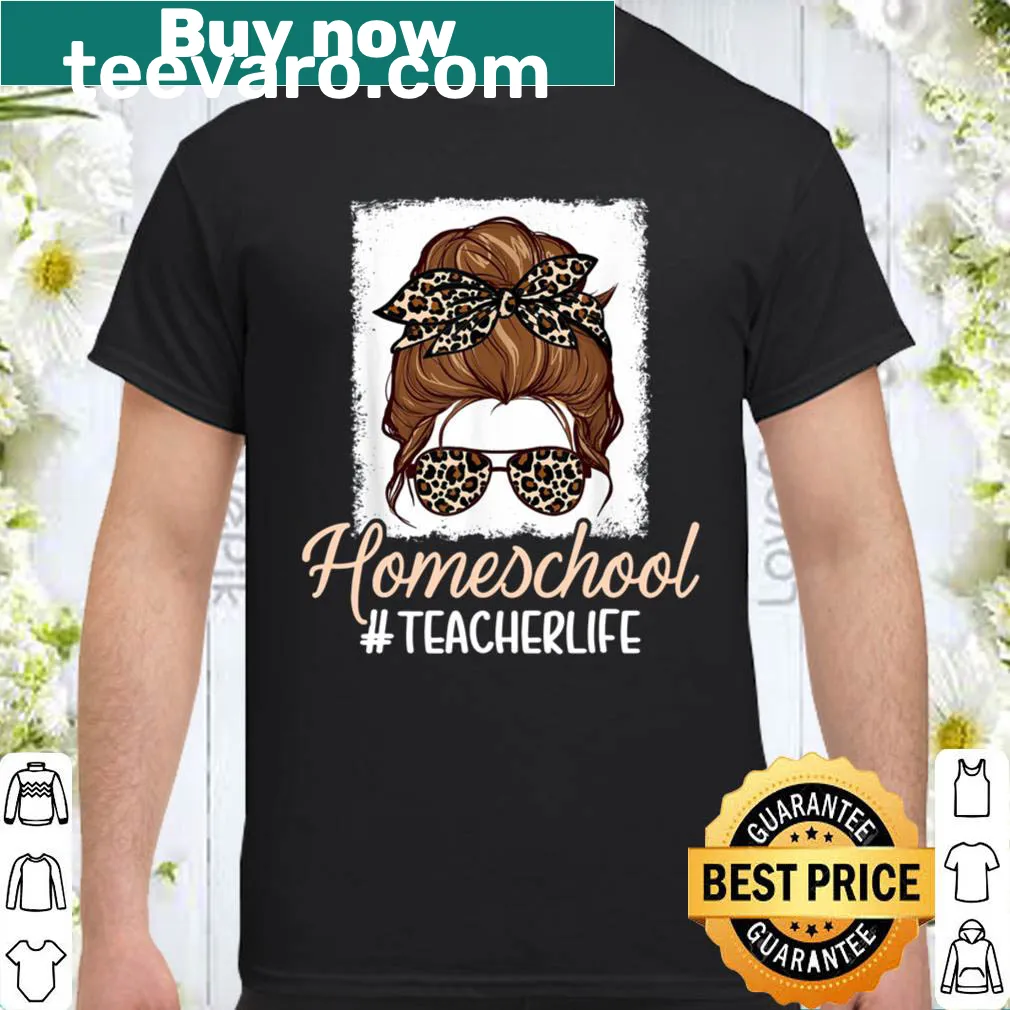 Homeschool teacher T-shirt with messy bun and leopard print design