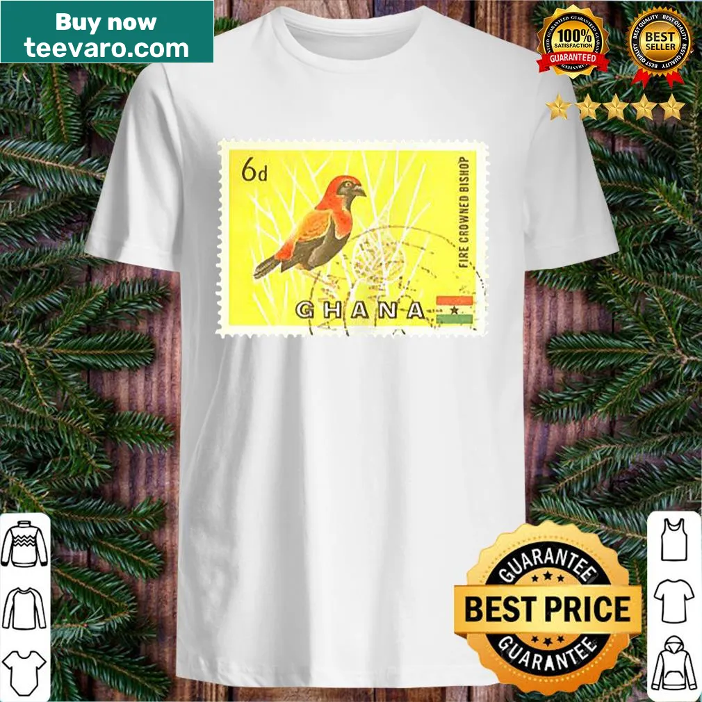 Vintage-style shirt featuring Ghanaian postage stamp bird design