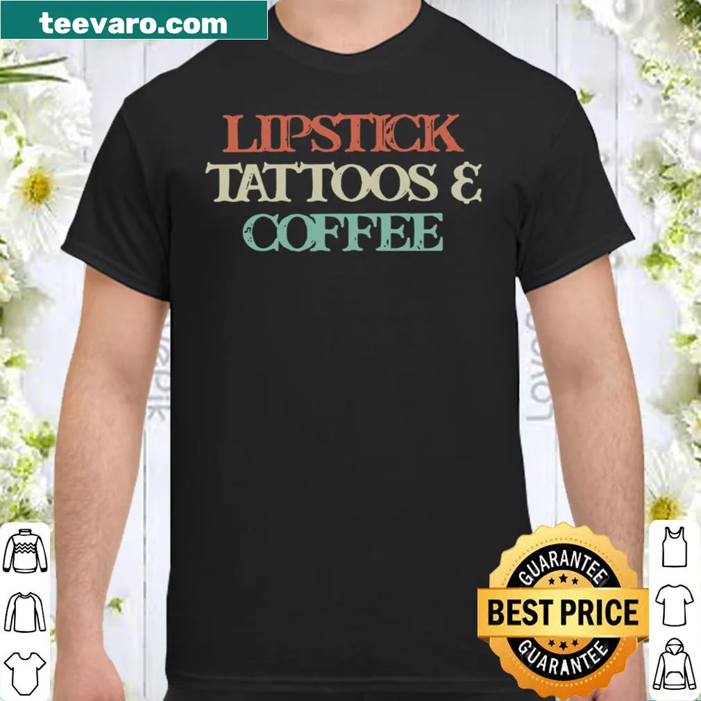 Vintage-inspired shirt featuring lipstick, tattoos, and coffee elements