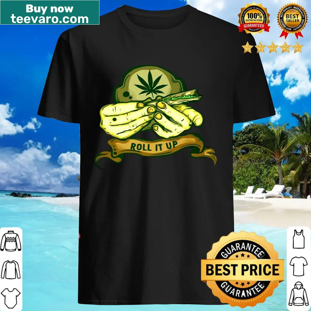 Cannabis t-shirt featuring a pot leaf and 'Roll It Up' text