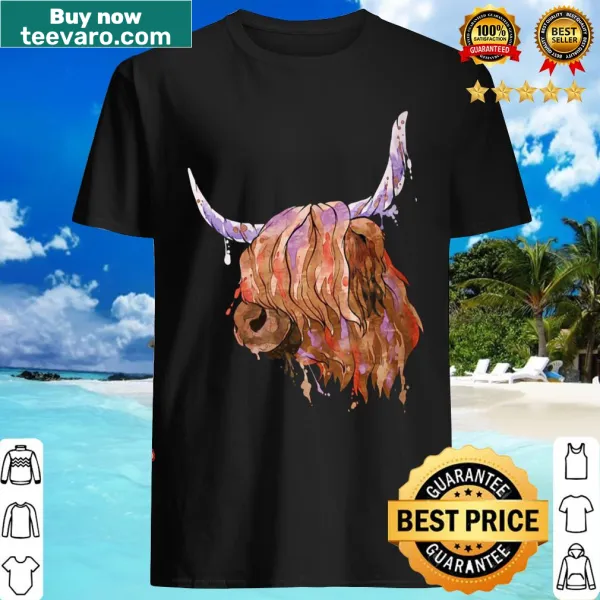 Illustration of a Highland cow with long horns