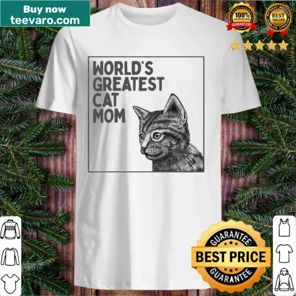 Shirt with text 'World's Greatest Cat Mom' in playful typography