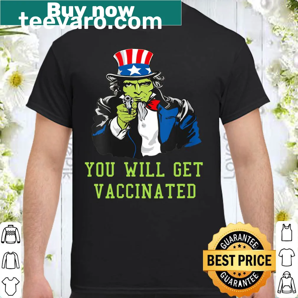 Zombie Uncle Sam illustration with vaccination message.