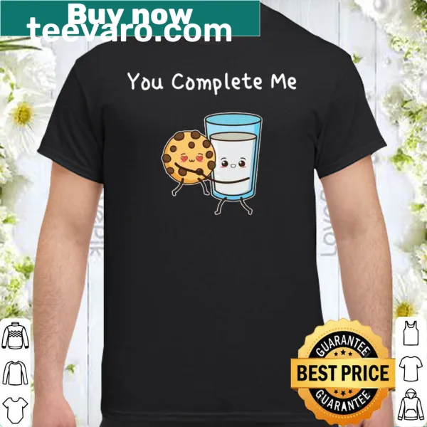 Cartoon shirt of cookies and milk hugging