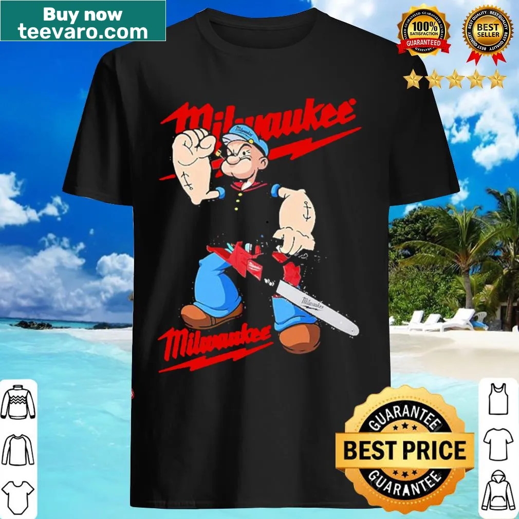 Cartoon t-shirt with Popeye hugging Bluto and Milwaukee logo