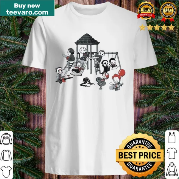 Chibi horror characters playing in a cartoon horror park for Halloween