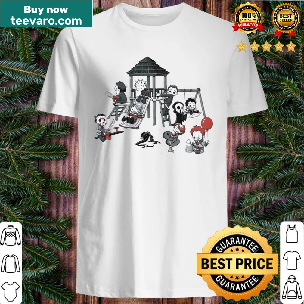 Chibi horror characters playing in a cartoon horror park for Halloween
