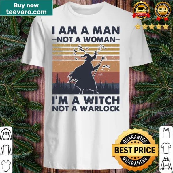 Vintage Halloween shirt declaring man as a witch, not a warlock