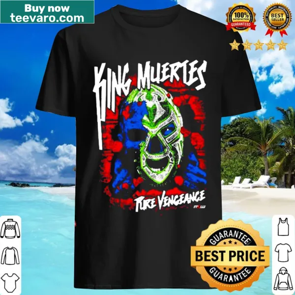 Bold t-shirt with fantasy-themed graphic saying King Muertes Rire Vengeance