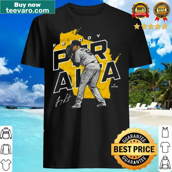 Milwaukee Brewers T-shirt featuring Freddy Peralta's map and signature.