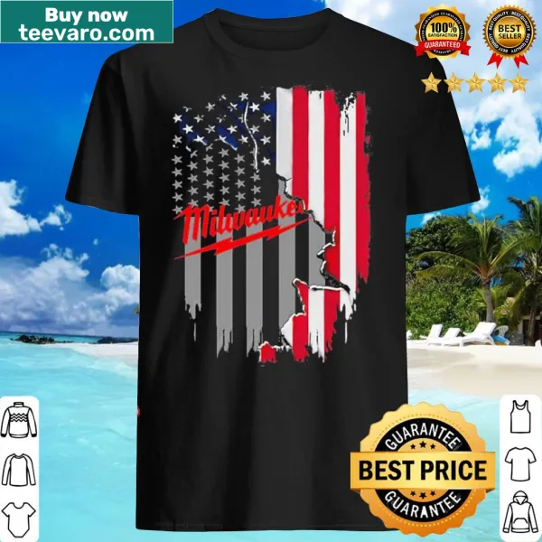 Milwaukee logo design overlaid on an American flag.