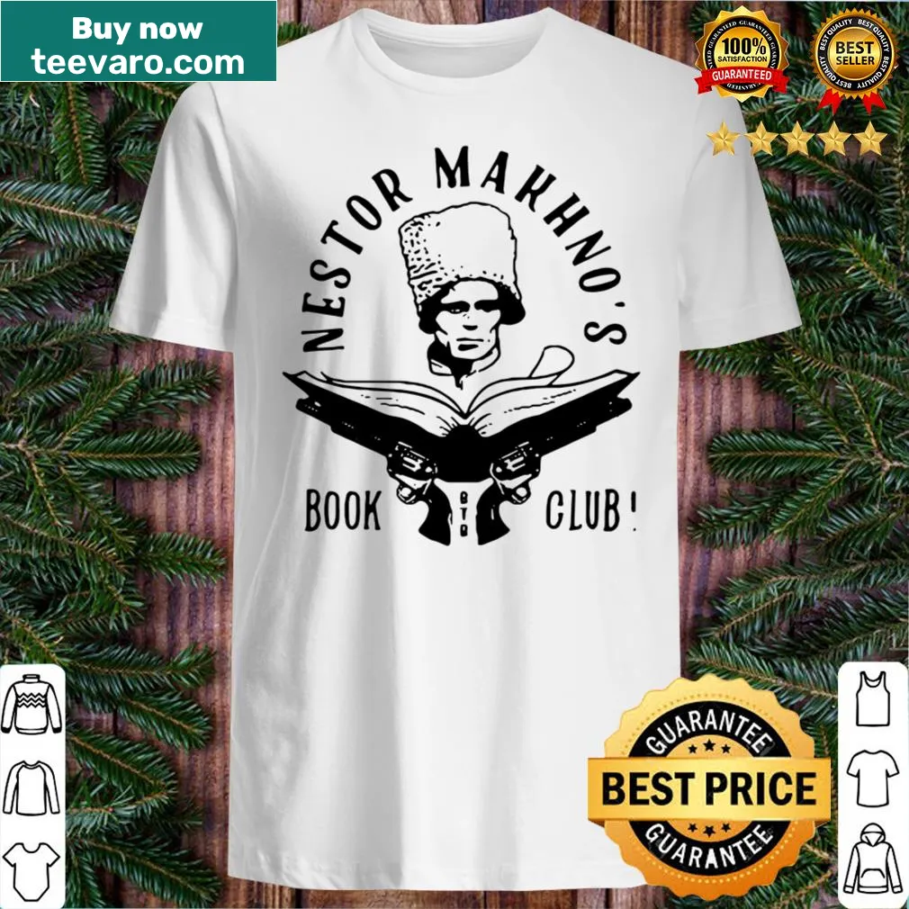Book club-themed t-shirt referencing Nestor Makhno