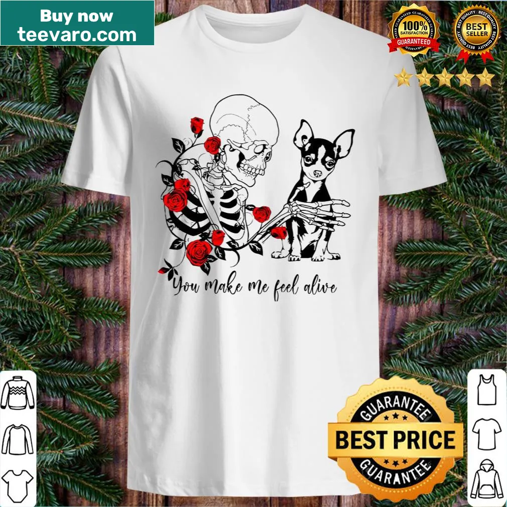 Illustrated t-shirt with a skeleton chihuahua and a fun saying