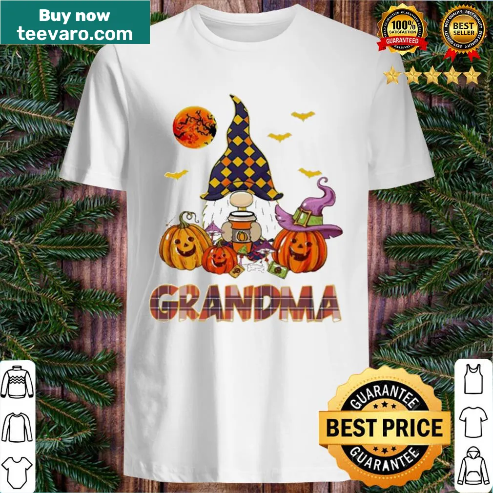 Cute Halloween T-shirt featuring a grandma gnome and pumpkin illustration