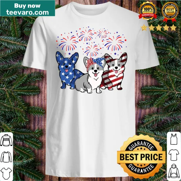 Patriotic t-shirt featuring an American flag Corgi illustration