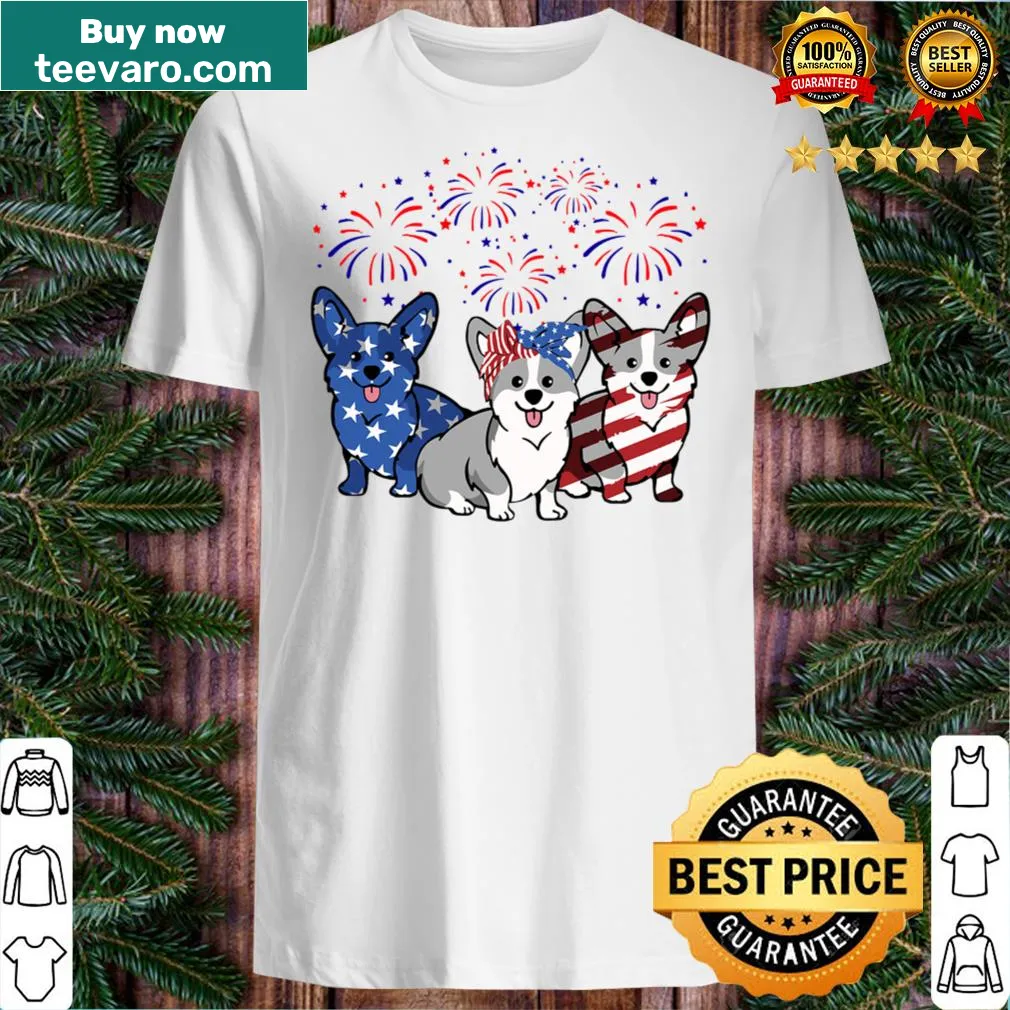 Patriotic t-shirt featuring an American flag Corgi illustration