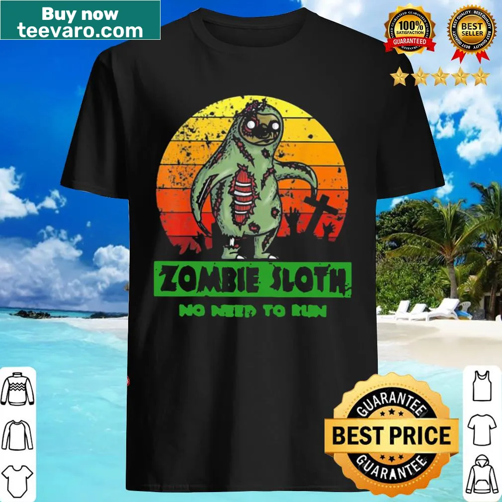 Vintage-style shirt featuring a zombie sloth and humorous text