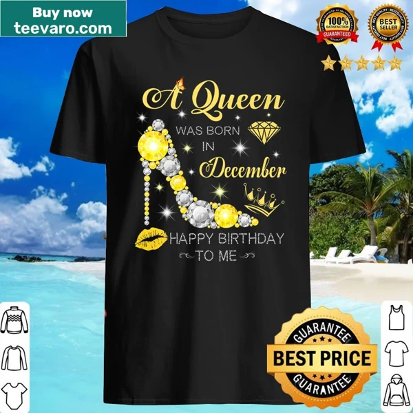 Typography shirt featuring text declaring a Queen was born in December with a diamond motif