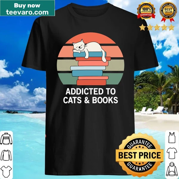 Typography design celebrating cats and books on a shirt