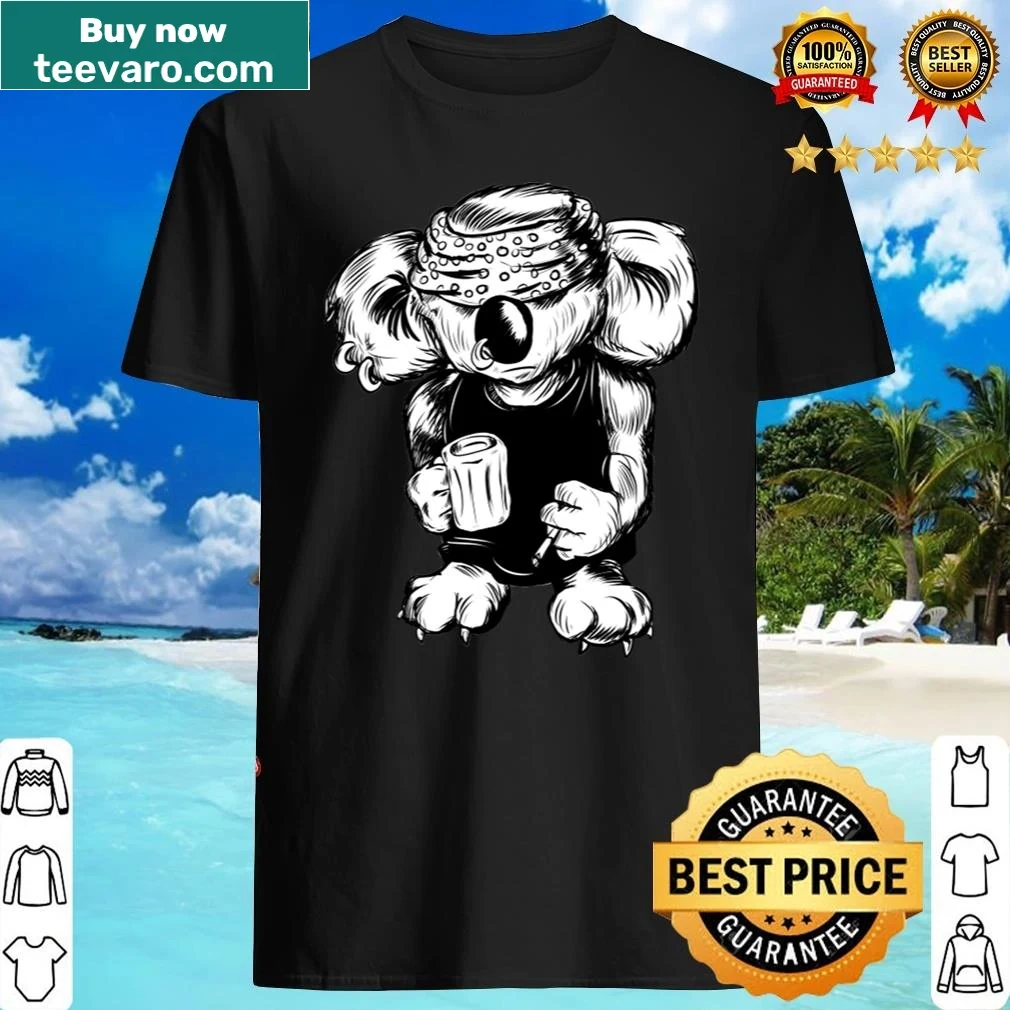 Illustration of a koala with drop bear humor on shirt