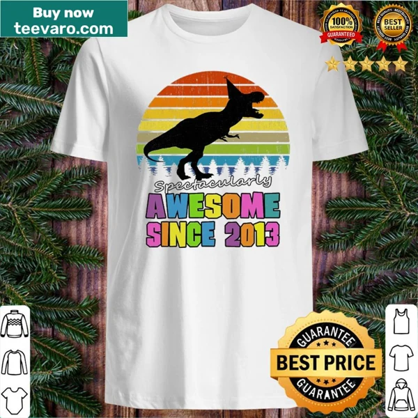 Shirt featuring a dinosaur graphic and 'Awesome Since 2013' text
