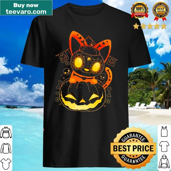Whimsical black cat face Halloween shirt