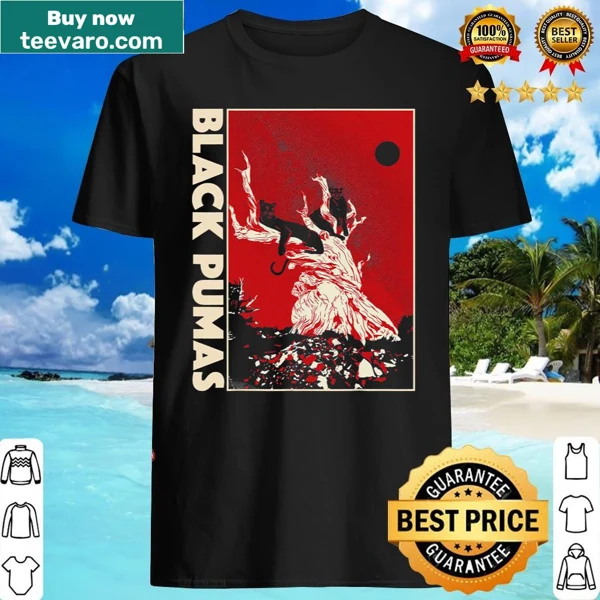 Stylish shirt featuring the name of the band Black Pumas in unique typography.