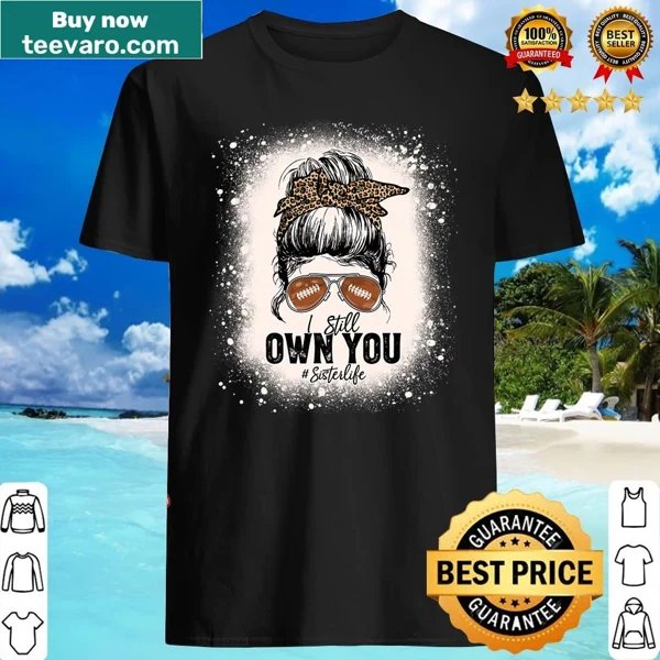 Leopard print football sister shirt with bleached background and playful text
