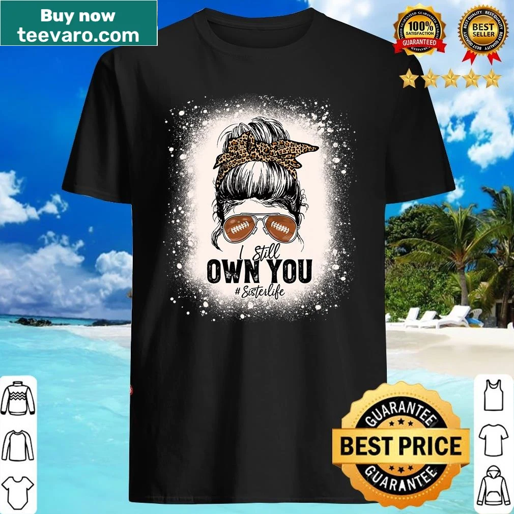 Leopard print football sister shirt with bleached background and playful text