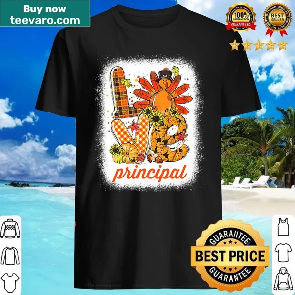 Bleached turkey design with heart motifs for Thanksgiving principal shirt