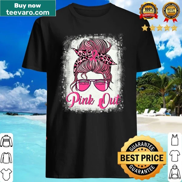 Messy bun graphic on a bleached pink Football Mom breast cancer awareness shirt