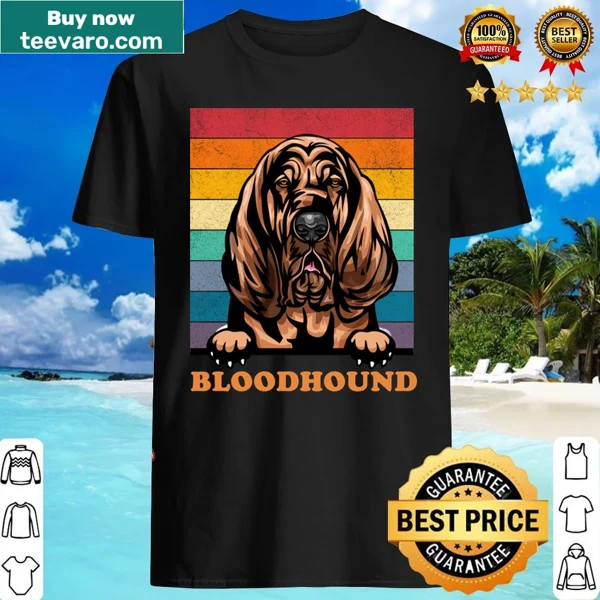 Retro sunset shirt featuring a bloodhound face in a distressed design.