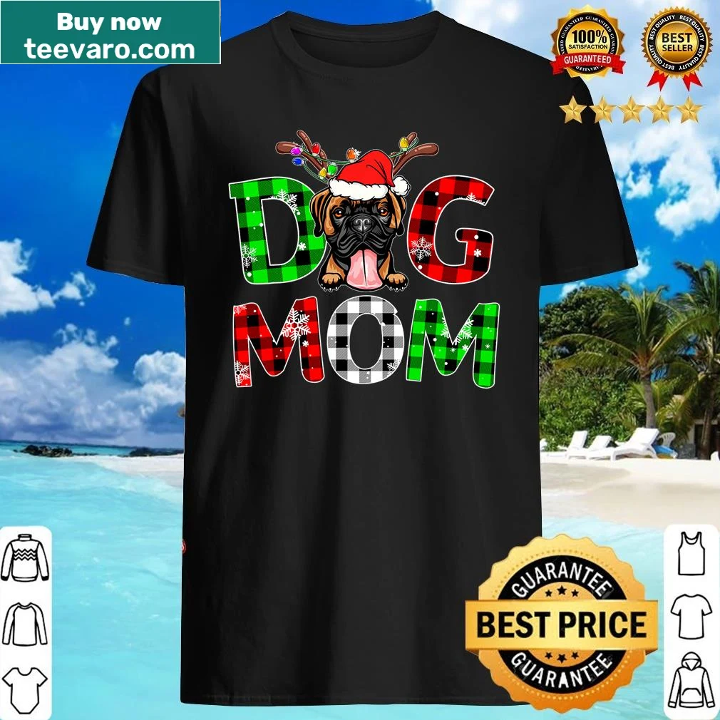 Buffalo plaid Christmas shirt for Boxer dog moms featuring a cartoon reindeer